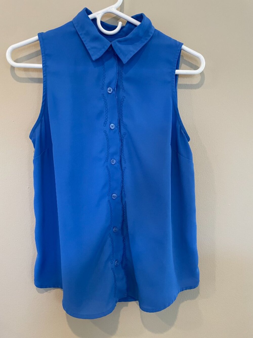 Banana Republic Petite Cobalt Blue Sleeveless Blouse Soutache Trim SP - Picture 2 of 5